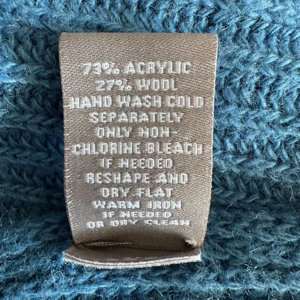 J Jill One Size -Fits Most- Wool Blend Knit Poncho Sweater Front Pockets Blue
